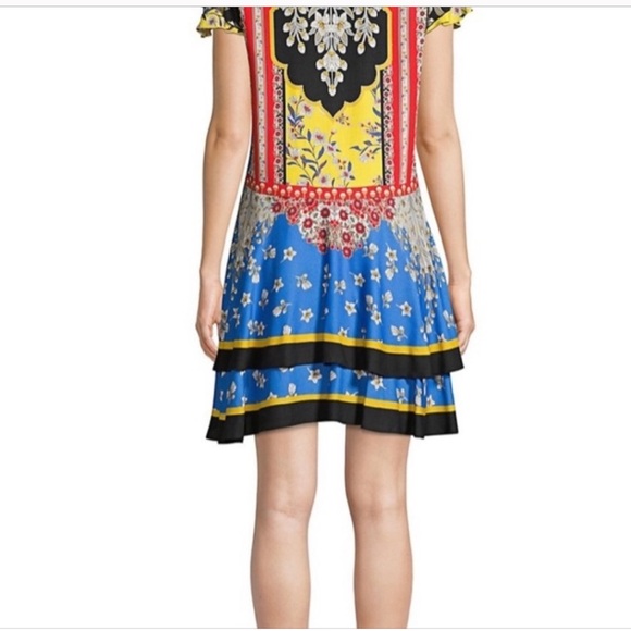 NWT Alice + Olivia Moore Floral Tie-Neck Layered Flutter Sleeve Tunic Dress XS - Picture 3 of 9